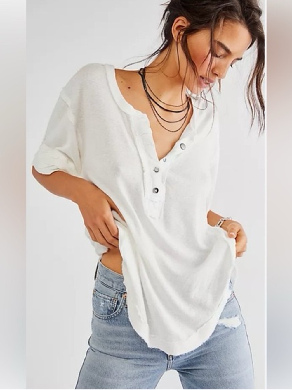 Free People Movement White Henley Top Shirt Womens Small